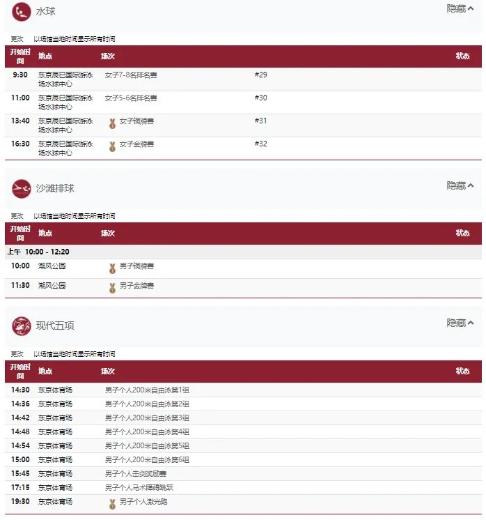 2021东京奥运会8月7日比赛详细赛程 2021东京奥运会8月7日比赛项目