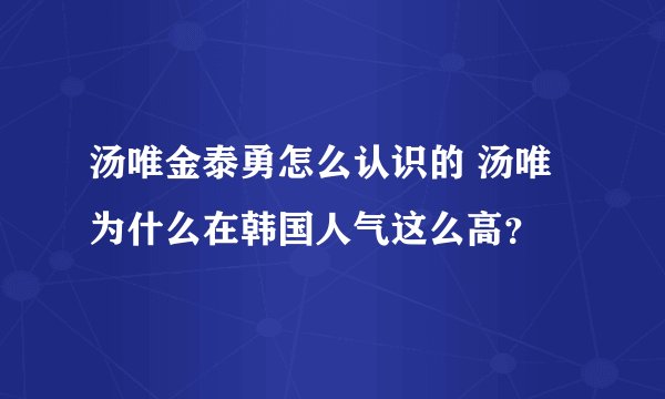 汤唯金泰勇怎么认识的 汤唯为什么在韩国人气这么高？