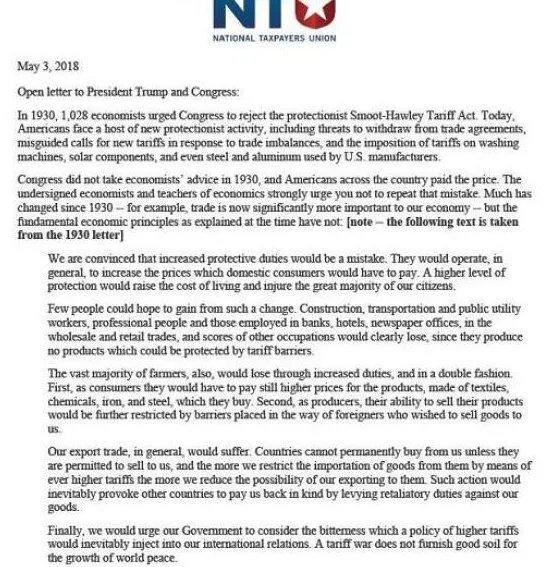 美国千名经济学家致信特朗普说了啥？