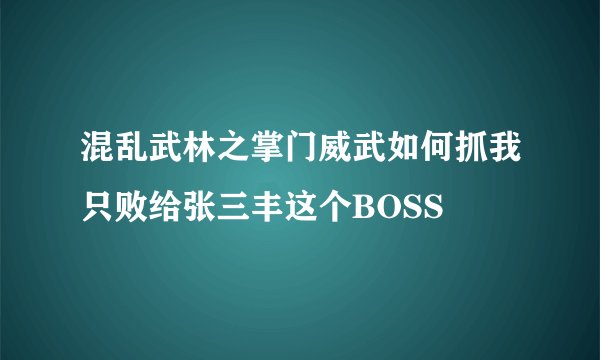 混乱武林之掌门威武如何抓我只败给张三丰这个BOSS
