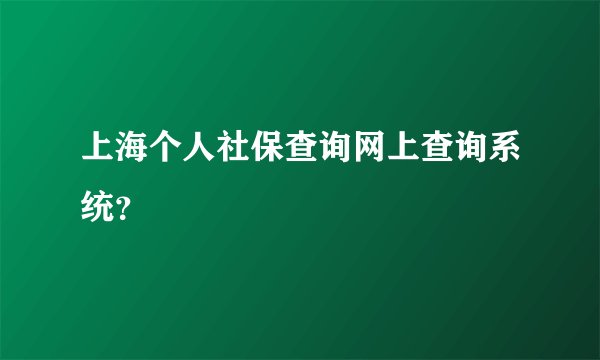 上海个人社保查询网上查询系统？