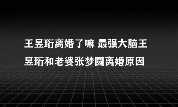 王昱珩离婚了嘛 最强大脑王昱珩和老婆张梦圆离婚原因