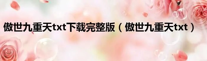 傲世九重天txt下载完整版（傲世九重天txt）