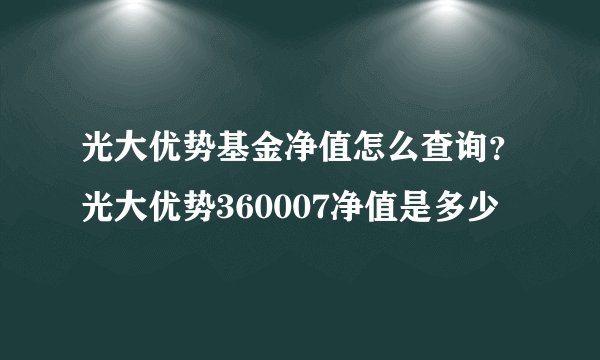 光大优势基金净值怎么查询？光大优势360007净值是多少