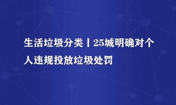 生活垃圾分类丨25城明确对个人违规投放垃圾处罚