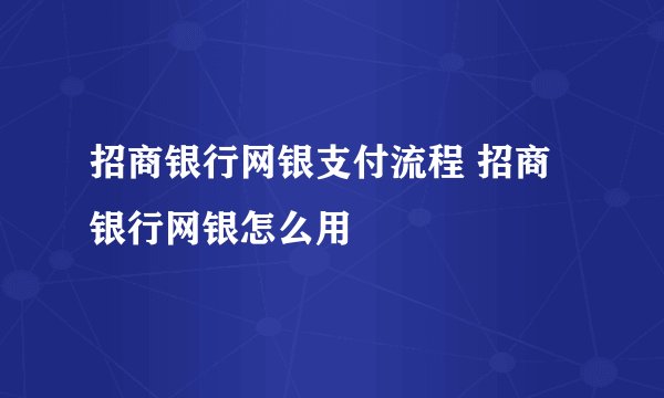 招商银行网银支付流程 招商银行网银怎么用