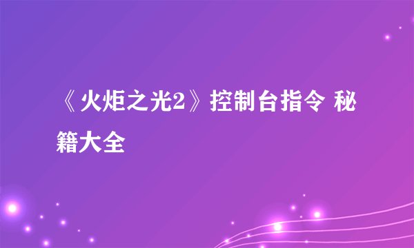《火炬之光2》控制台指令 秘籍大全