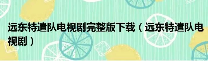远东特遣队电视剧完整版下载（远东特遣队电视剧）