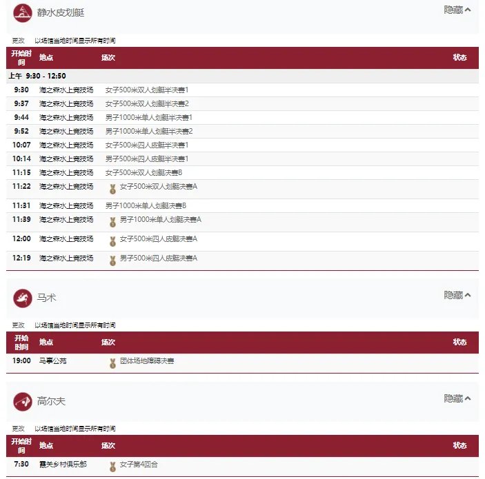 2021东京奥运会8月7日比赛详细赛程 2021东京奥运会8月7日比赛项目