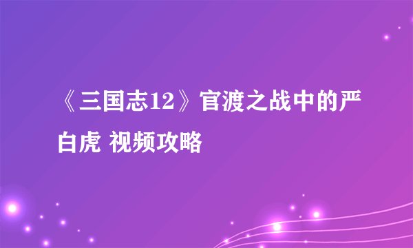 《三国志12》官渡之战中的严白虎 视频攻略