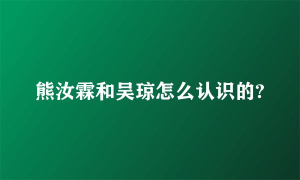 熊汝霖和吴琼怎么认识的?