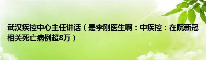 武汉疾控中心主任讲话（是李刚医生啊：中疾控：在院新冠相关死亡病例超8万）