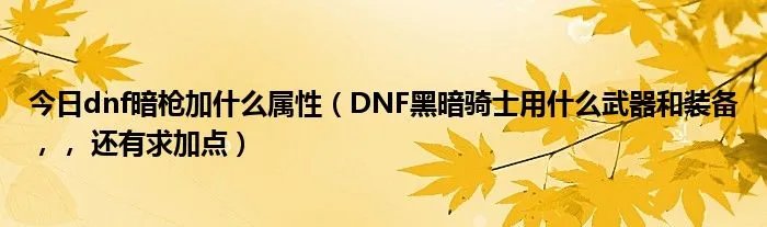 今日dnf暗枪加什么属性（DNF黑暗骑士用什么武器和装备，， 还有求加点）