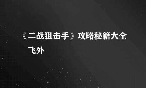《二战狙击手》攻略秘籍大全–飞外
