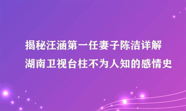 揭秘汪涵第一任妻子陈洁详解湖南卫视台柱不为人知的感情史
