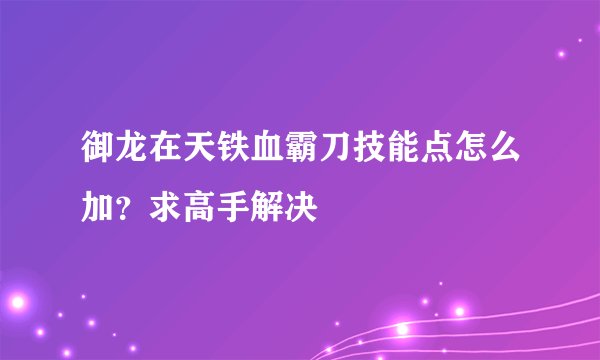 御龙在天铁血霸刀技能点怎么加？求高手解决