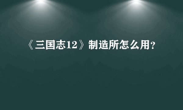 《三国志12》制造所怎么用？