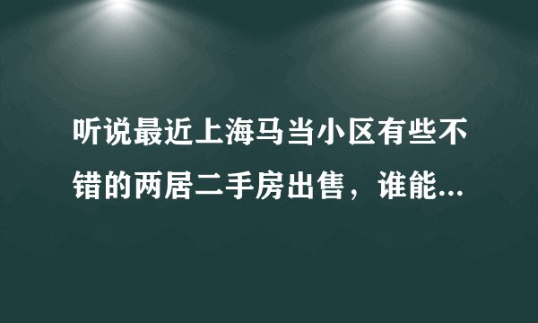 听说最近上海马当小区有些不错的两居二手房出售，谁能介绍一下这个小区么