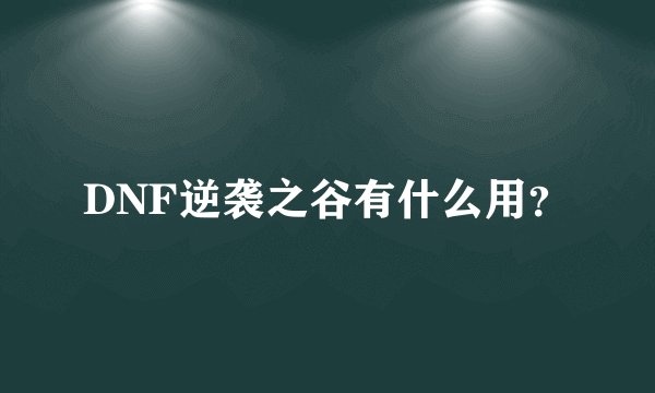 DNF逆袭之谷有什么用？
