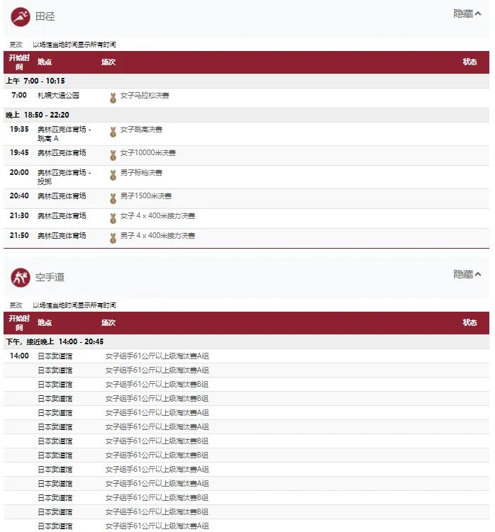 2021东京奥运会8月7日比赛详细赛程 2021东京奥运会8月7日比赛项目