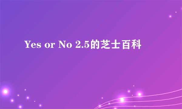 Yes or No 2.5的芝士百科
