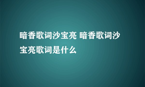 暗香歌词沙宝亮 暗香歌词沙宝亮歌词是什么