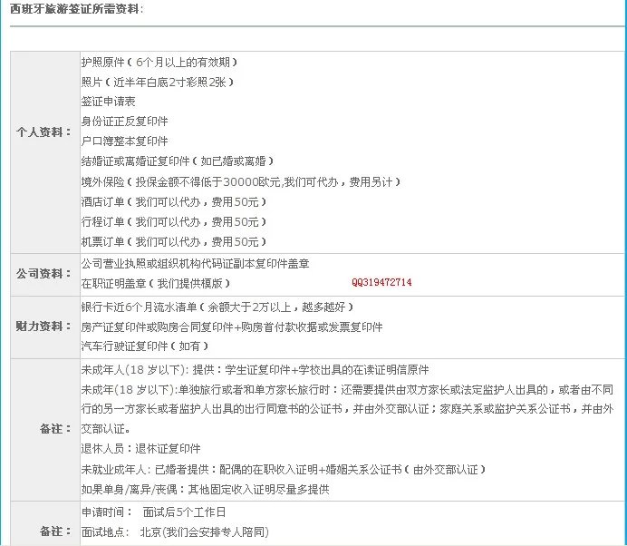 西班牙旅游签证需要准备什么材料？