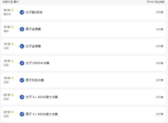 2021东京奥运会8月7日比赛详细赛程 2021东京奥运会8月7日比赛项目