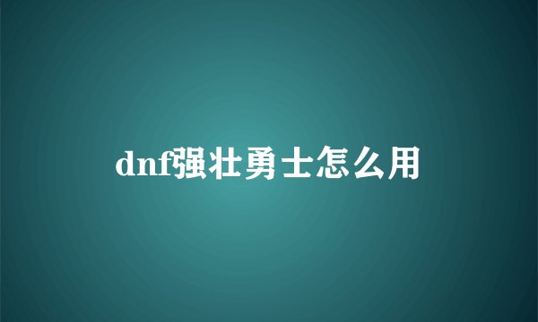 dnf强壮勇士怎么用