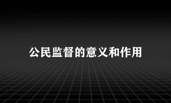 公民监督的意义和作用
