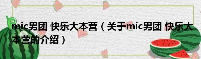 mic男团 快乐大本营(关于mic男团 快乐大本营的介绍)