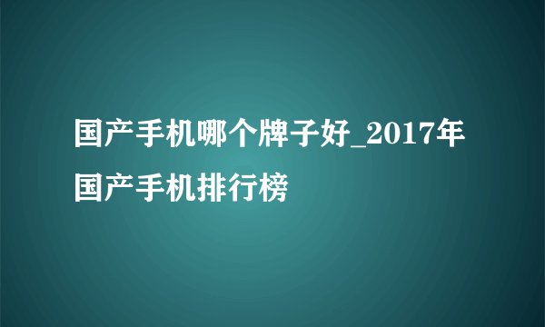 国产手机哪个牌子好_2017年国产手机排行榜