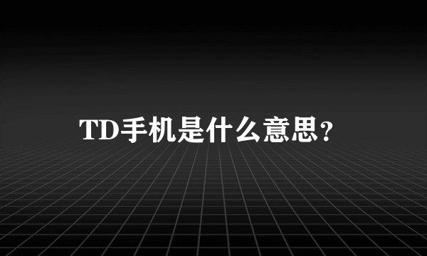 TD手机是什么意思？