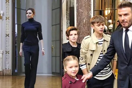 贝克汉姆现时装周为妻子助阵  一家四口十分抢眼