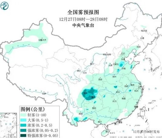 全国雾霾天气预报：12月27日至28日雾霾天气最新实时查询
