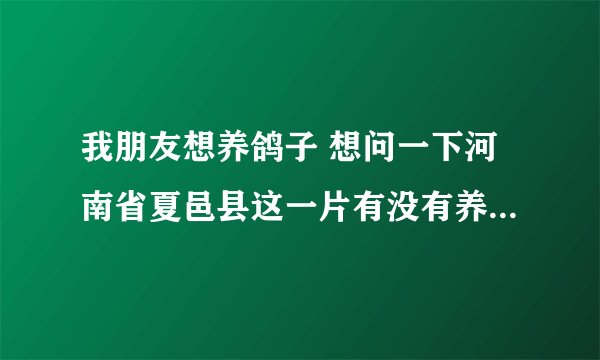 我朋友想养鸽子 想问一下河南省夏邑县这一片有没有养鸽场想在那买点种鸽 请各位夏邑朋友帮忙想想啊