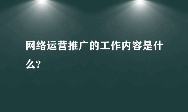 网络运营推广的工作内容是什么?