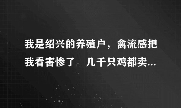 我是绍兴的养殖户，禽流感把我看害惨了。几千只鸡都卖不出去，每天都要喂几百块钱，确实负担不起了。请问