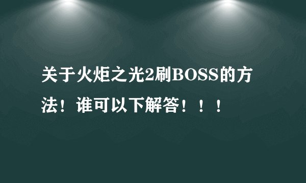 关于火炬之光2刷BOSS的方法！谁可以下解答！！！