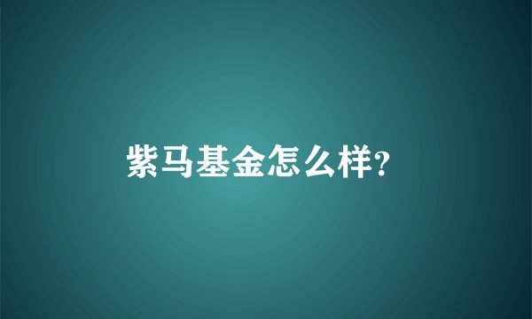 紫马基金怎么样？