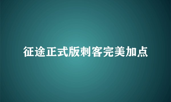征途正式版刺客完美加点
