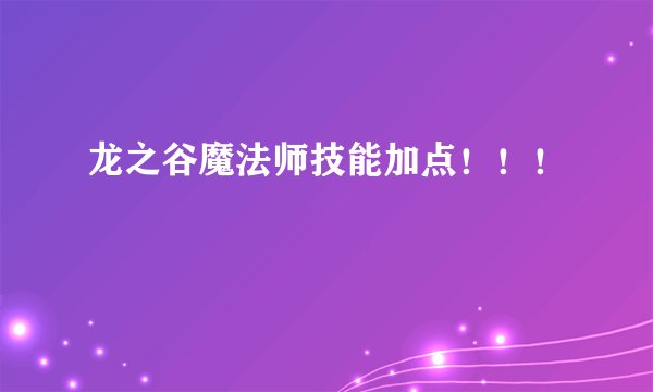 龙之谷魔法师技能加点！！！