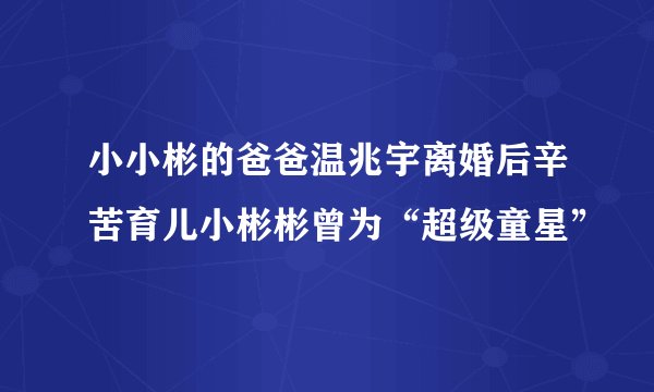 小小彬的爸爸温兆宇离婚后辛苦育儿小彬彬曾为“超级童星”