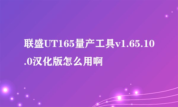 联盛UT165量产工具v1.65.10.0汉化版怎么用啊