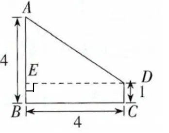 2020年第6号台风“米克拉”的中心已于8月11日早上在福建省漳浦县沿海登陆，登陆时中心附近最大风力为12级（33米/秒），中心最低气压为980百帕。台风途径某广场，其中一颗大树遭受台风袭击在离地面4米处折断，树的顶端正好落在一个1米高的平台上，且距离树的主干4米，如图，求这棵树折断之前的高度.