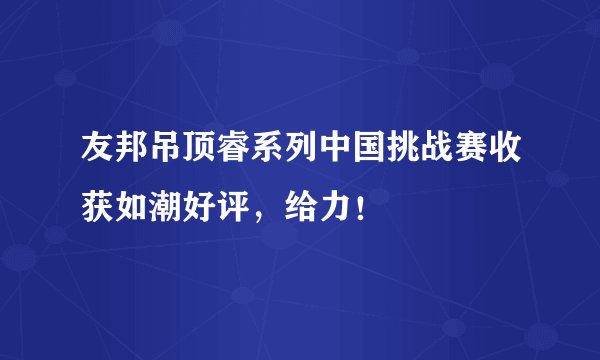 友邦吊顶睿系列中国挑战赛收获如潮好评，给力！