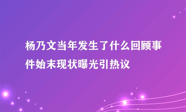 杨乃文当年发生了什么回顾事件始末现状曝光引热议