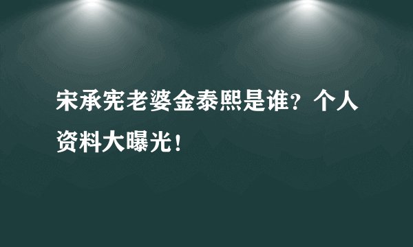 宋承宪老婆金泰熙是谁？个人资料大曝光！