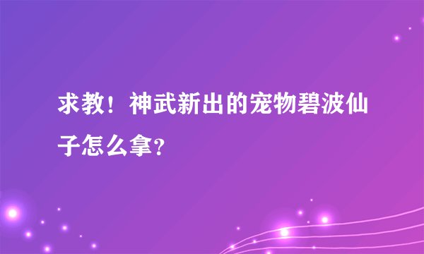 求教！神武新出的宠物碧波仙子怎么拿？