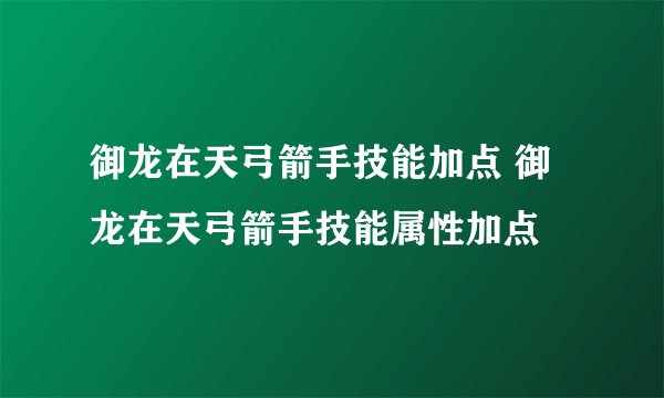 御龙在天弓箭手技能加点 御龙在天弓箭手技能属性加点